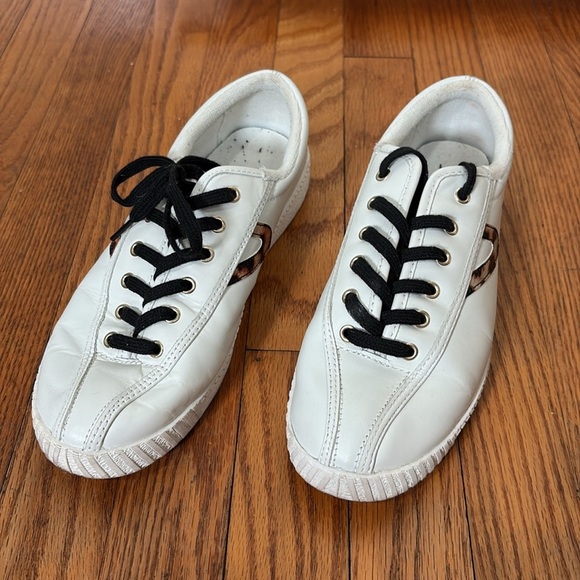 Anthropologie Tretorn Nylite Plus Sneaker Leather Shoe White Women's 9M leopard - Picture 2 of 10